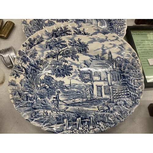 429 - FIVE MYOTT'S 'THE HUNTER' BLUE AND WHITE PLATTERS