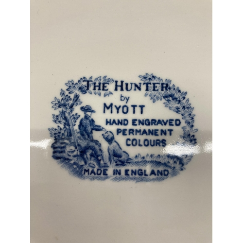 429 - FIVE MYOTT'S 'THE HUNTER' BLUE AND WHITE PLATTERS