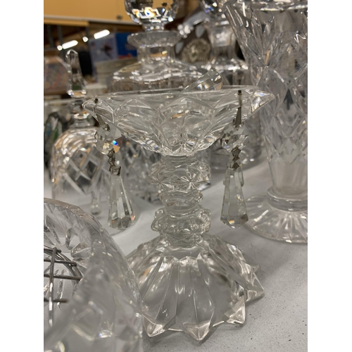 213 - A QUANTITY OF 'BOHEMIA' HAND CUT LEAD CRYSTAL ITEMS TO INCLUDE DECANTERS, VASES, BOWLS, A CANDLE HOL... 