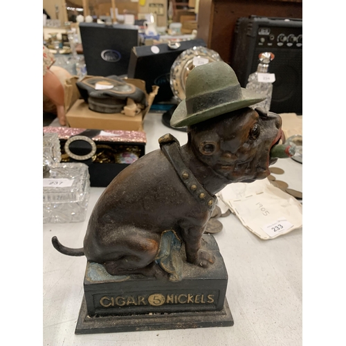 242 - A VINTAGE STYLE CAST 'OLE PUFFER' DOG MONEY BANK