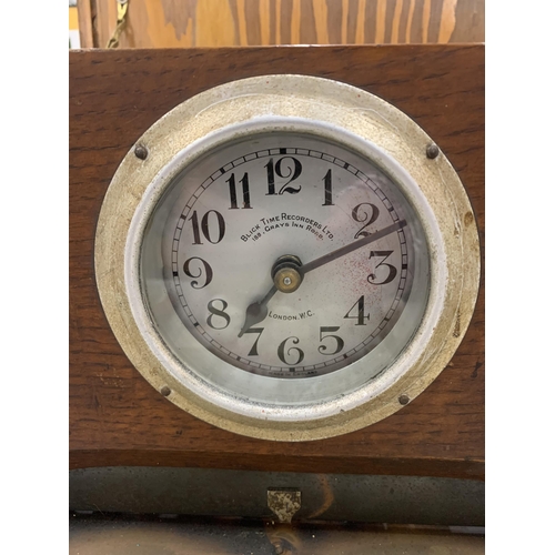 263 - A VINTAGE 'BLICK TIME RECORDERS' CLOCKING IN CLOCK IN A MAHOGANY CASE