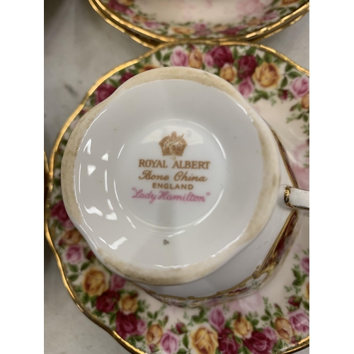 270 - A QUANTITY OF ROYAL ALBERT 'LADY HAMILTON' CUPS AND 'PEACH DAMASK' SAUCERS