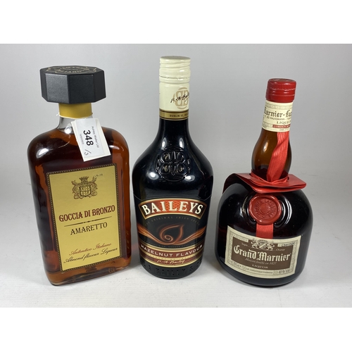 348 - 3 X BOTTLES - AMARETTO, BAILEYS HAZELNUT & GRAND MARNIER