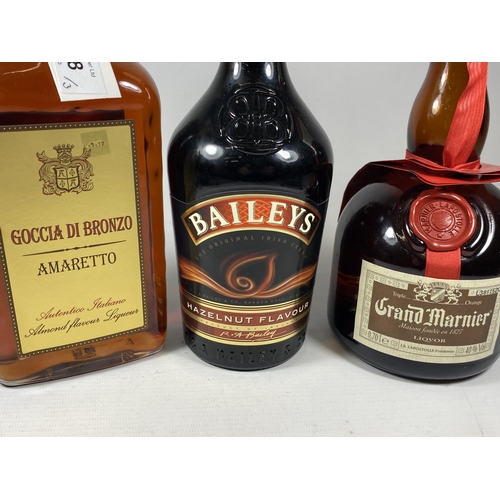 348 - 3 X BOTTLES - AMARETTO, BAILEYS HAZELNUT & GRAND MARNIER