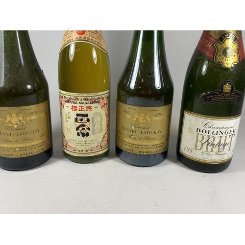 351 - 4 X MIXED BOTTLES - 1975 BOLLINGER BRUT CHAMPAGNE, 2 X 1976 BOUVET LADUBAY & SAKURA-MASAMUNE