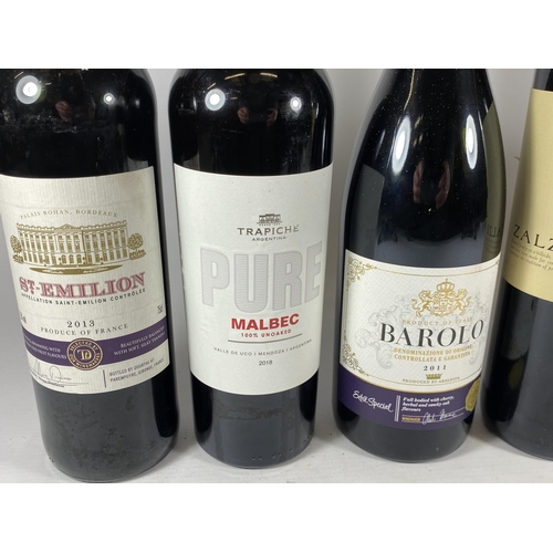 356 - 6 X MIXED BOTTLES OF RED WINE - BAROLO, ST EMILLION ETC