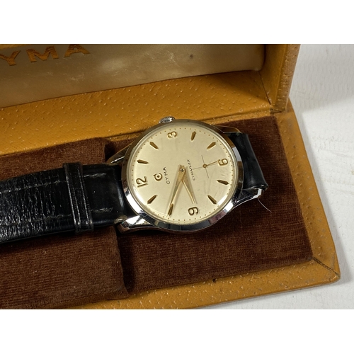 731 - A VINTAGE CYMA CYMAFLEX GENTS WATCH WITH ORIGINAL BOX