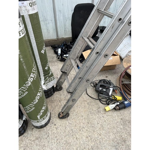 100 - A HEAVY DUTY ALUMINIUM TWO SECTION THIRTY RUNG LADDER  NO VAT