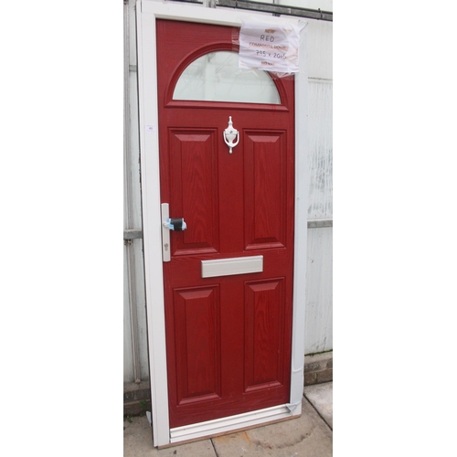 40 - A RED COMPOSITE DOOR 795 X 2015MM TO INCLUDE THE FRAME WITH 3 KEYS NO VAT