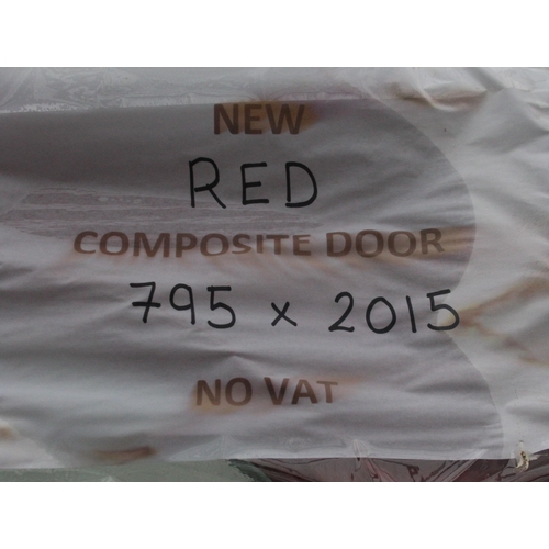 40 - A RED COMPOSITE DOOR 795 X 2015MM TO INCLUDE THE FRAME WITH 3 KEYS NO VAT