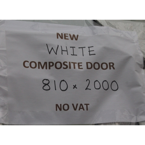 42 - A NEW WHITE COMPOSITE DOOR AND FRAME 810MM X 2000MM   LOCK AND KEYS IN LETTERBOX  NO VAT