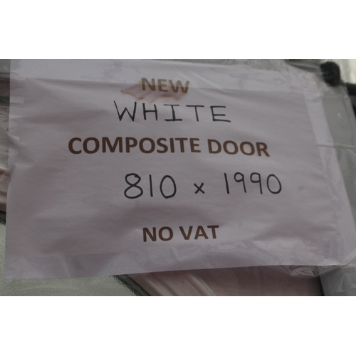 44 - A NEW WHITE COMPOSITE DOOR  AND  FRAME 810MM X 1990MM LOCK AND KEYS IN LETTERBOX NO VAT