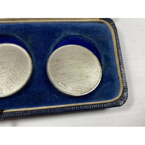 14 - A CASED SET OF THREE HALLMARKED SILVER COMMEMORATIVE MEDALS