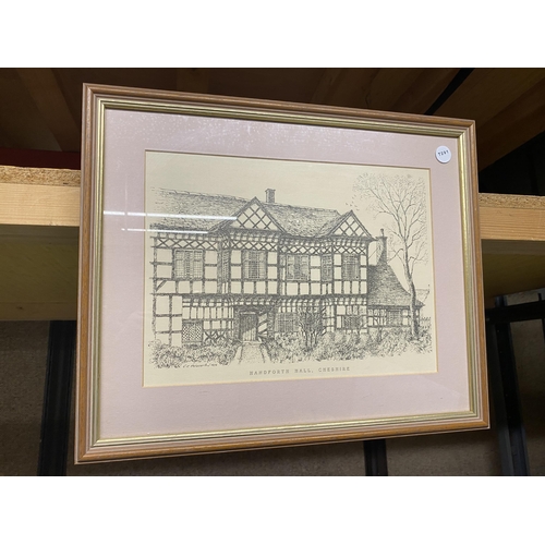 484 - A GROUP OF FOUR PICTURES TO INCLUDE PEN & INKWASH OF PRESTBURY VILLAGE ETC