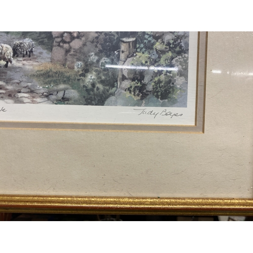 484A - TWO LARGE GILT FRAMED JUDY BOYES PENCIL SIGNED PRINTS OF COUNTRYSIDE SCENES