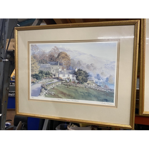 484A - TWO LARGE GILT FRAMED JUDY BOYES PENCIL SIGNED PRINTS OF COUNTRYSIDE SCENES