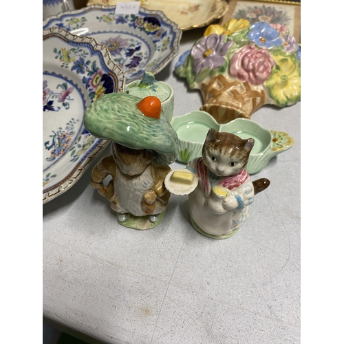 490A - A MIXED GROUP OF CERAMICS TO INCLUDE TWO BESWICK BEATRIX POTTER FIGURES ETC