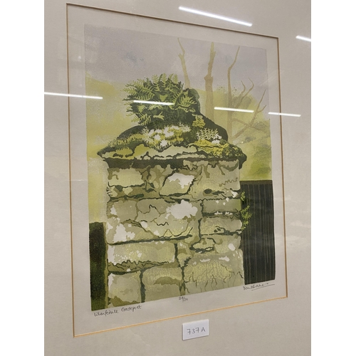 737A - A LARGE PENCIL SIGNED DIANE BARKER LIMITED EDITION PRINT (24/30) TITLED WHARFDALE GATEPOST'