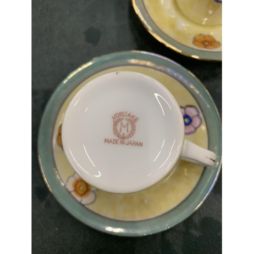 444 - A NORITAKE YELLOW AND FLORAL PATTERNED COFFEE SET TO INCLUDE A COFFEE POT, CREAM JUG, CUPS AND SAUCE... 