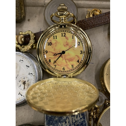 447 - A VINTAGE INGERSOLL POCKET WATCH - A/F, TWO MODERN POCKET WATCHES, A TRIUMPH POCKET WATCH IN CASE, C... 