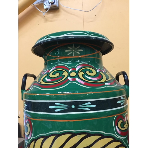 864 - A HANDPAINTED GYPSY MILK CHURN IN THE 'APPLEBY STALLION' DESIGN HEIGHT 72CM SIGNED