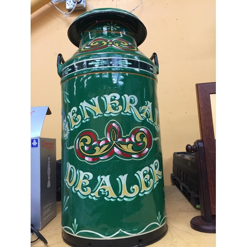 864 - A HANDPAINTED GYPSY MILK CHURN IN THE 'APPLEBY STALLION' DESIGN HEIGHT 72CM SIGNED