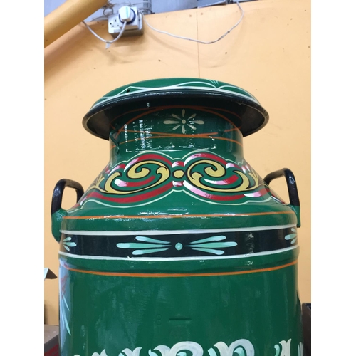 864 - A HANDPAINTED GYPSY MILK CHURN IN THE 'APPLEBY STALLION' DESIGN HEIGHT 72CM SIGNED