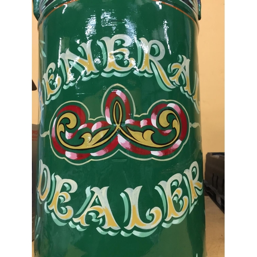 864 - A HANDPAINTED GYPSY MILK CHURN IN THE 'APPLEBY STALLION' DESIGN HEIGHT 72CM SIGNED