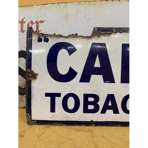 869 - A VINTAGE 'CAPSTAN CIGARETTE' BLUE AND WHITE RECTANGULAR SIGN 86.5CM X 23CM