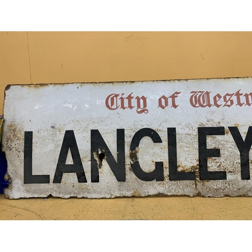 871 - A VINTAGE CITY OF WESTMINSTER 'LANGLEY ST' SW2 SIGN 106.5CM X 29.5CM