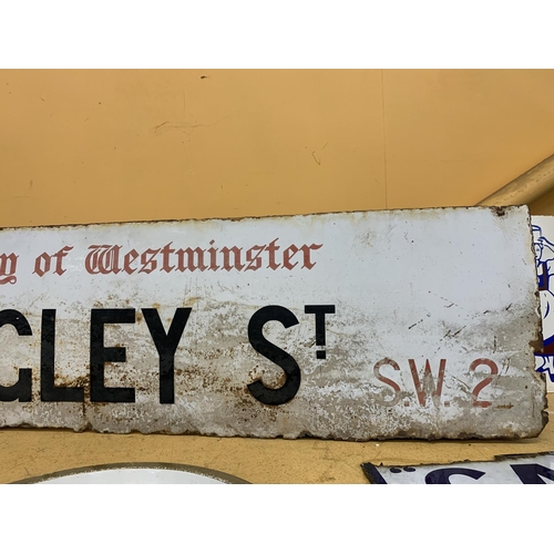 871 - A VINTAGE CITY OF WESTMINSTER 'LANGLEY ST' SW2 SIGN 106.5CM X 29.5CM