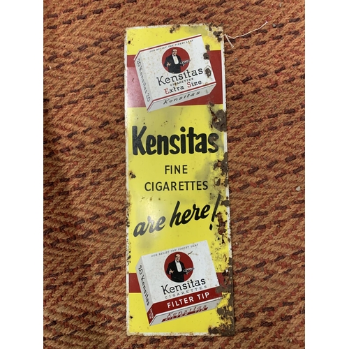 877 - A VINTAGE 'KENSITAS' CIGARETTES SIGN 50.5CM X 17CM