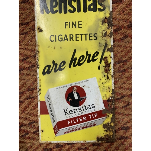 877 - A VINTAGE 'KENSITAS' CIGARETTES SIGN 50.5CM X 17CM