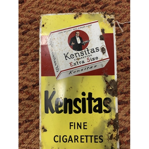 877 - A VINTAGE 'KENSITAS' CIGARETTES SIGN 50.5CM X 17CM