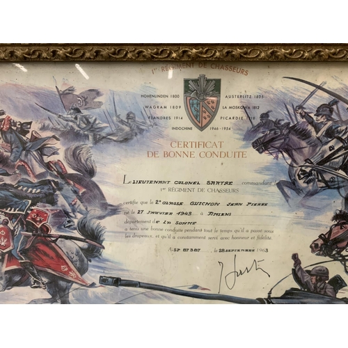 901 - A FRAMED FRENCH LEGION CITATION 58CM X 38CM