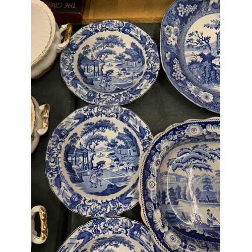 903 - A QUANTITY OF 19TH CENTURY BLUE AND WHITE POTTERY TO INCLUDE A LARGE PLATTER, PLATES, BOWLS, ETC WIT... 