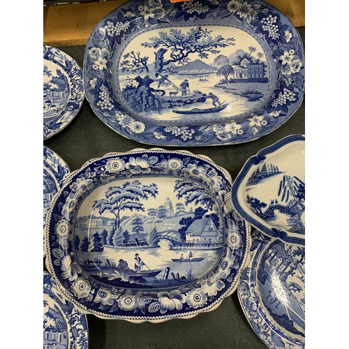 903 - A QUANTITY OF 19TH CENTURY BLUE AND WHITE POTTERY TO INCLUDE A LARGE PLATTER, PLATES, BOWLS, ETC WIT... 