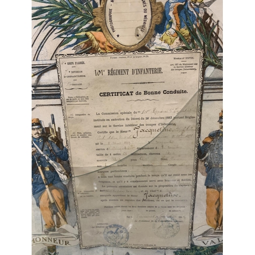 905 - A FRAMED FRENCH LEGION CITATION - GLASS A/F