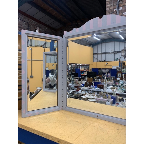 914 - A THREE SECTION GREY PAINTED 'TOLEDO' MIRROR