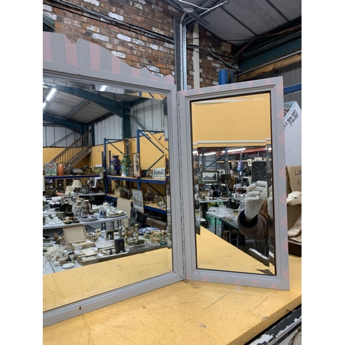 914 - A THREE SECTION GREY PAINTED 'TOLEDO' MIRROR