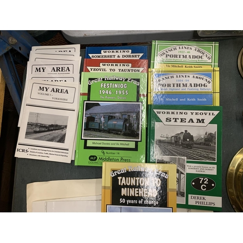 943 - A COLLECTION OF STEAM ENGINE BOOKS PLUS PRINTS OF STEAM ENGINES AND TRAMS