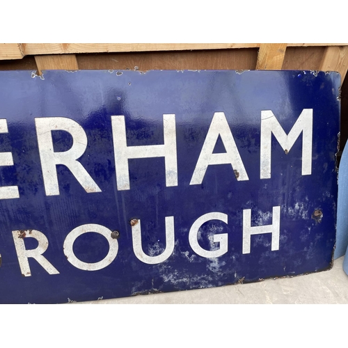 1502 - A VINTAGE ENAMEL RUNNING IN BOARD PLATFORM SIGN FOR ROTHERHAM MASBOROUGH. THIS WAS A LONDON MIDLAND ... 