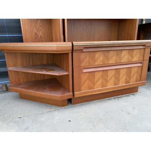 2745 - A RETRO TEAK G PLAN E GOMME OPEN BOOKCASE WITH TWO DRAWERS TO BASE 30 INCHES WIDE AND A MATCHING COR... 