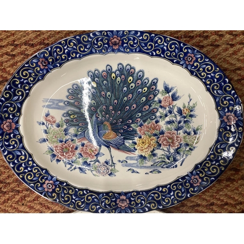 887 - A LARGE PLATTER WITH A TURKEY DESIGN DIAMETER 46CM PLUS A CROWN DUCAL PLATTER WITH FLORAL DESIGN DIA... 