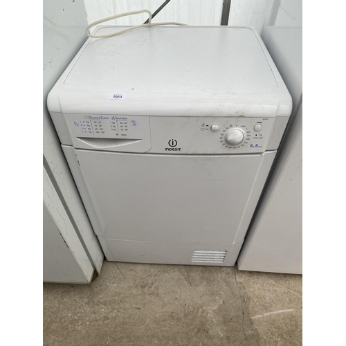 2053 - A WHITE INDESIT 8KG CONDENSER DRYER BELIEVED IN WORKING ORDER BUT NO WARRANTY