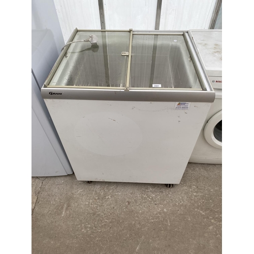 2061 - A WHITE GRAM GLASS TOPPED SHOP FREEZER