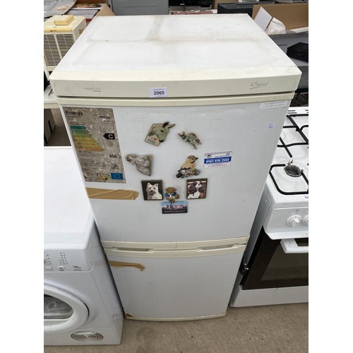 2065 - A WHITE PROLINR UPRIGHT FRIDGE FREEZER