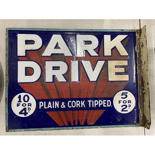 28 - A VINTAGE PARK DRIVE DOUBLE SIDED ENAMEL SIGN, 30 X 41CM