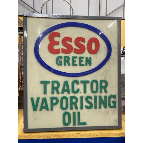 59 - A ESSO GREEN TRACTOR VAPORISING OIL ILLUMINATED BOX SIGN, 48 X 41 X 10CM