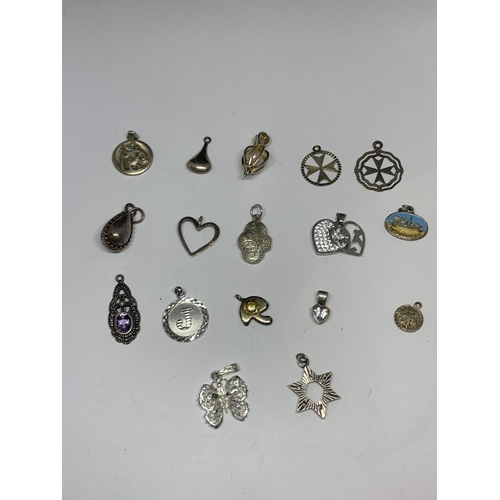 616 - SEVENTEEN ASSORTED SILVER PENDANTS